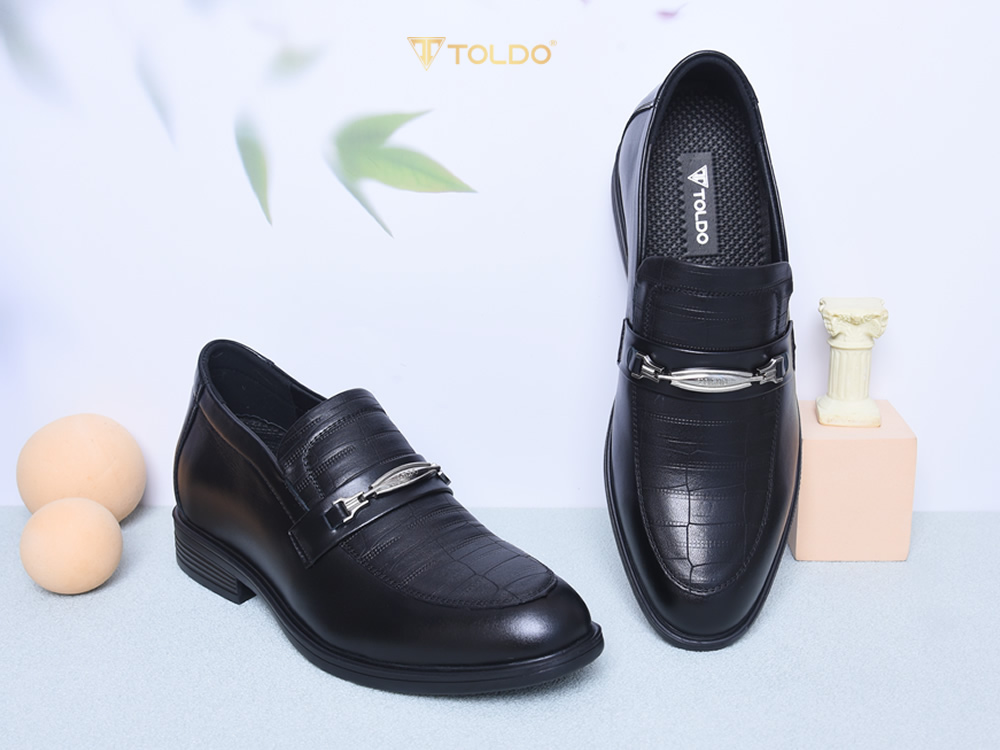 Giày lười cao 8cm da thật đế khâu